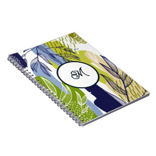 Boho Navy Limettengrün Blätter Notizbuch Notizblock