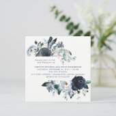 Boho Navy Peony Floral Wedding Einladung (Stehend Vorderseite)