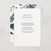 Boho Navy Peony Floral Wedding Guest Details Begleitkarte (Vorne/Hinten)