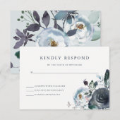 Boho Navy Peony Floral Wedding RSVP Karte (Vorne/Hinten)