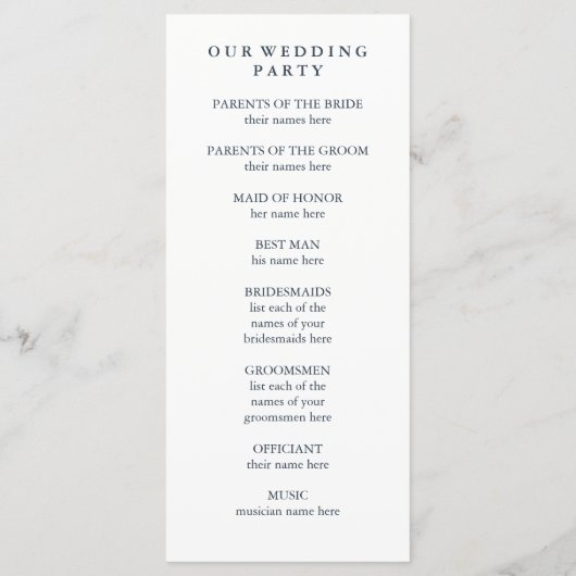 Boho Navy Peony | Hochzeitsprogramm Programm (Rückseite)