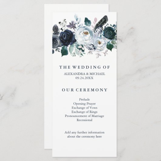 Boho Navy Peony | Hochzeitsprogramm Programm (Vorne/Hinten)