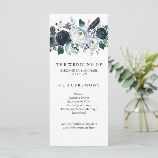 Boho Navy Peony | Hochzeitsprogramm Programm (Stehend Vorderseite)