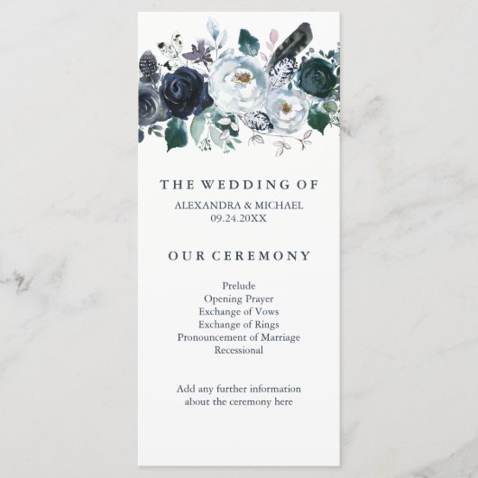 Boho Navy Peony | Hochzeitsprogramm Programm (Vorderseite)