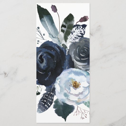 Boho Navy Peony | Moderne kalligraphische Hochzeit Menükarte (Rückseite)