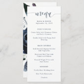 Boho Navy Peony | Moderne kalligraphische Hochzeit Menükarte (Vorne/Hinten)