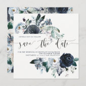 Boho Navy Peony Wedding Save the Date | Foto (Vorne/Hinten)