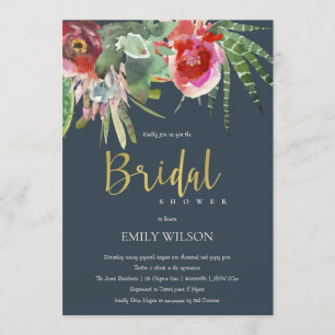 BOHO NAVY PINK FLORAL CACTI FOLIAGE BRAUTPARTY EINLADUNG