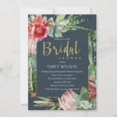 BOHO NAVY PINK FLORAL CACTI FOLIAGE BRAUTPARTY EINLADUNG (Vorderseite)