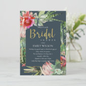 BOHO NAVY PINK FLORAL CACTI FOLIAGE BRAUTPARTY EINLADUNG (Stehend Vorderseite)