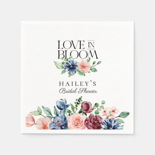 Boho Navy Pink Floral Liebe in Bloom Brautparty Serviette (Vorderseite)