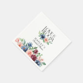 Boho Navy Pink Floral Liebe in Bloom Brautparty Serviette (Ecke)