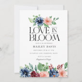 Boho Navy Pink Floral Love in Bloom Bridal Shower Einladung (Vorderseite)