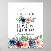 Boho Navy Pink Floral Love in Bloom Bridal Shower Poster (Vorne)