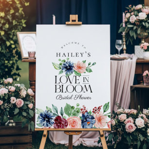 Boho Navy Rosa Florale Love in Bloom Brautparty Poster