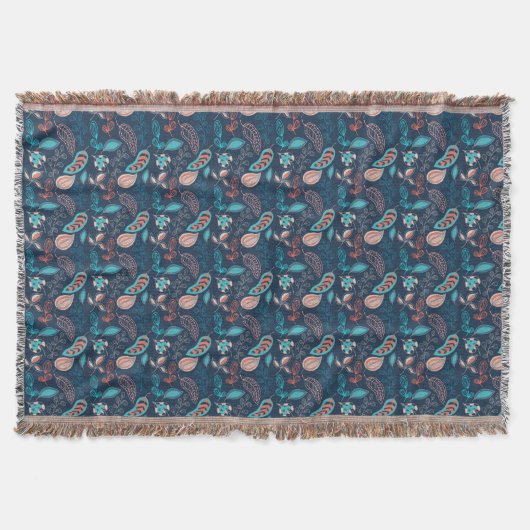 Boho Navy Rost Federstamm abstrakt Print Decke (Vorderseite)