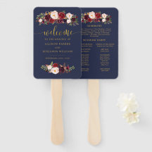 Boho Navy und Gold Floral Wedding Program Fans