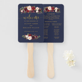 Boho Navy und Gold Floral Wedding Program Fans Fächer