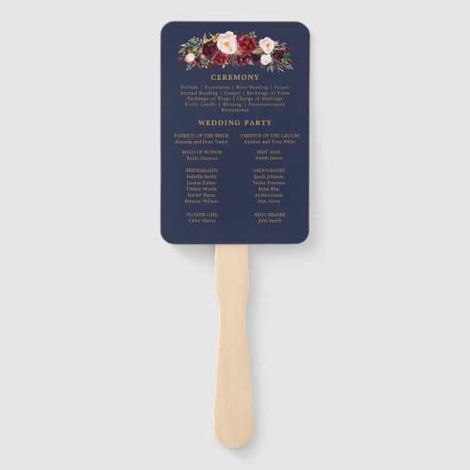 Boho Navy und Gold Floral Wedding Program Fans Fächer (Rückseite)