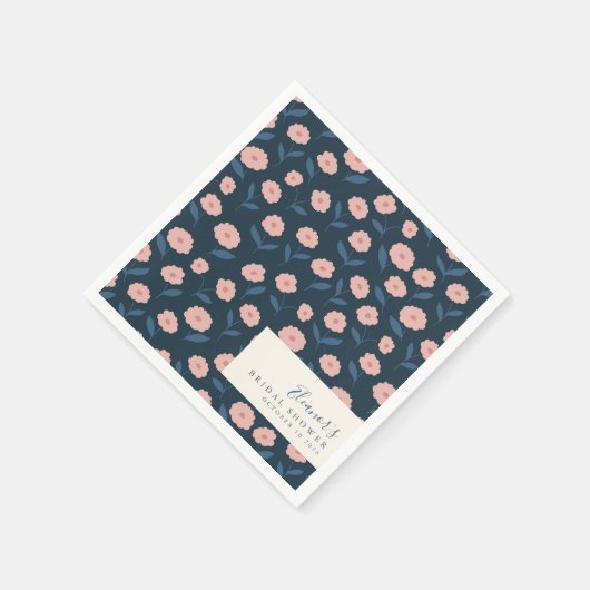 Boho Navy und Pink Floral Pattern Brautparty Serviette (Ecke)