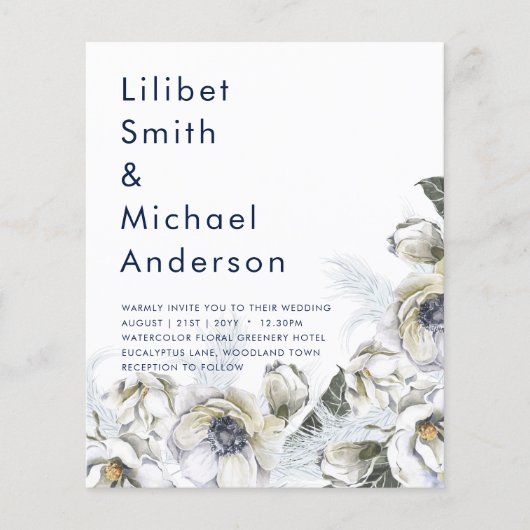 BOHO Navy White Floral Pampas Grass Wedding Flyer (Vorne)