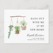 Boho Neue Zuhause-Pflanze Wasserfarbenbewegung Ankündigungspostkarte (Vorderseite)