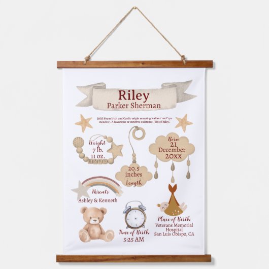 BOHO Neugeborene Geburtsstaaten Geschlecht neutral Wandteppich Mit Holzrahmen (Vorderseite)
