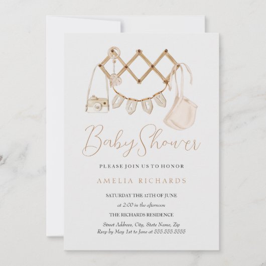 Boho Neutral Baby Shower Einladung (Vorderseite)