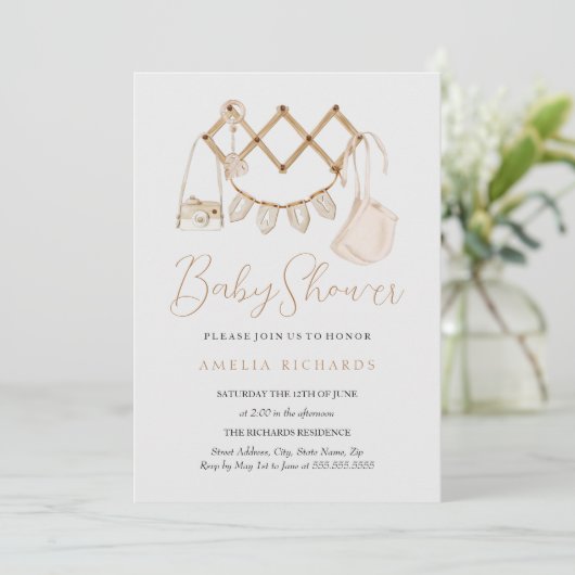 Boho Neutral Baby Shower Einladung (Stehend Vorderseite)