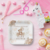 Boho Neutral Baby Shower Teddy Bär Pappteller (Party)