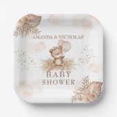 Boho Neutral Baby Shower Teddy Bär Pappteller (Vorderseite)
