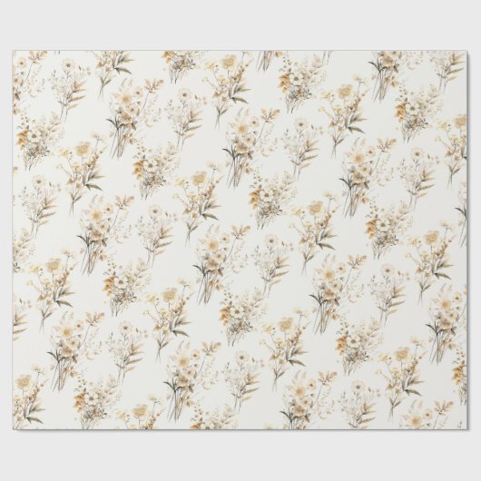 Boho Neutral Beige Bridal Floral Geschenkpapier (Flach)