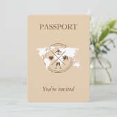 Boho Neutral Beige Passport Hochzeit in Urlaubsort Einladung (Stehend Vorderseite)
