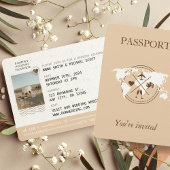 Boho Neutral Beige Passport Hochzeit in Urlaubsort Einladung