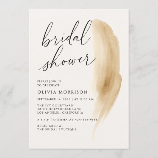 Boho Neutral Beige Watercolor Bridal Shower Einladung (Vorderseite)
