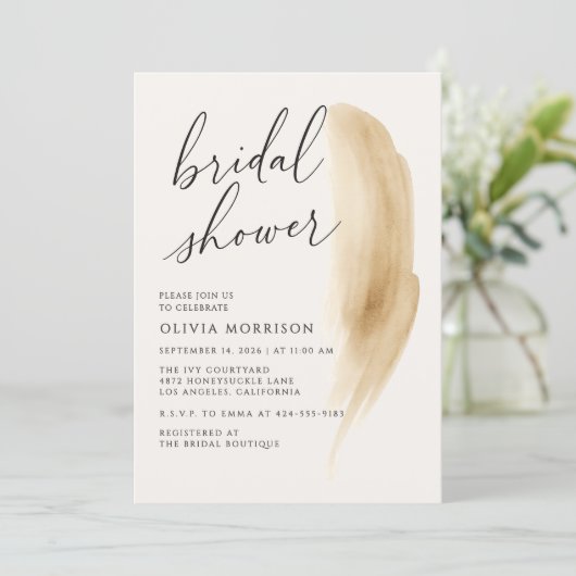 Boho Neutral Beige Watercolor Bridal Shower Einladung (Stehend Vorderseite)