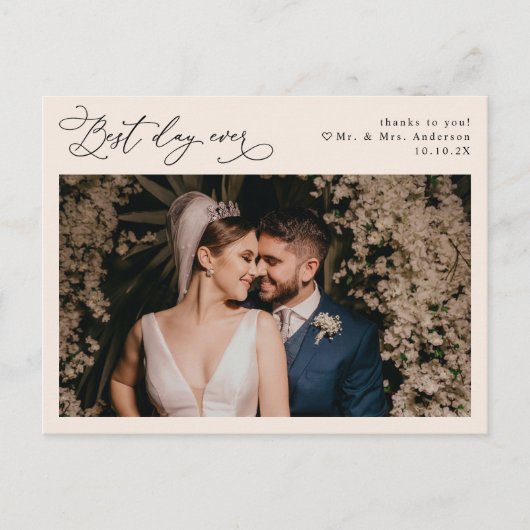 Boho Neutral Blush Simple Wedding Foto Vielen Dank Postkarte (Vorderseite)