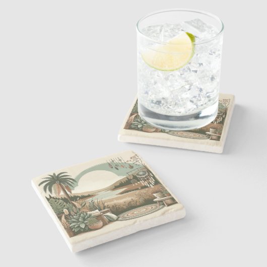 Boho Neutral Desert Sunset Luxury Stone Coaster Steinuntersetzer (Seitenansicht)