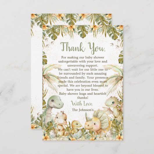 Boho Neutral Dinosaur Babydusche Dankeskarte (Vorne/Hinten)
