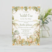 Boho Neutral Dinosaur Babydusche Einladung (Stehend Vorderseite)