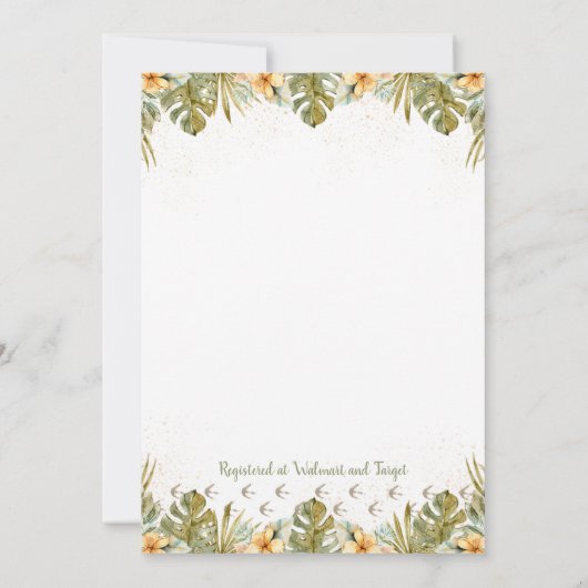 Boho Neutral Dinosaur Babydusche Einladung (Rückseite)