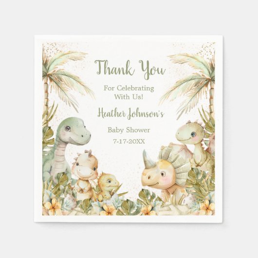 Boho Neutral Dinosaur Babydusche Serviette (Vorderseite)