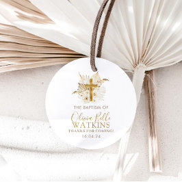 Boho Neutral Dried Palm Floral Taufe Christening Geschenkanhänger