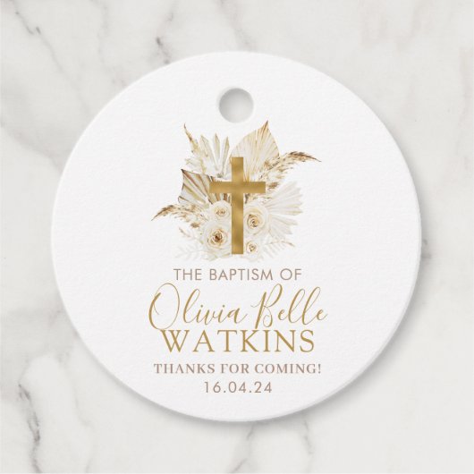 Boho Neutral Dried Palm Floral Taufe Christening Geschenkanhänger (Vorderseite)