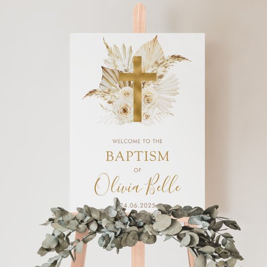 Boho Neutral Dried Palm Floral Taufen Willkommen Poster