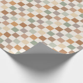 Boho Neutral Earthy Checker Checkerboard Checkered Geschenkpapier (Ecke)