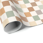 Boho Neutral Earthy Checker Checkerboard Checkered Geschenkpapier (Rolleneckpunkt)