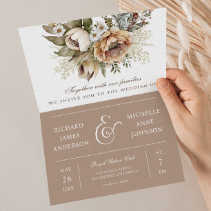 Boho-Neutral-Erdige-Floral-Taupe-QR-Code-Hochzeit Einladung