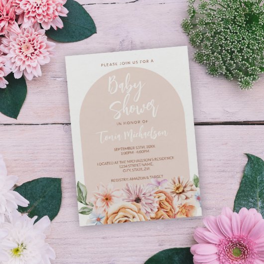 Boho Neutral Floral Baby Shower Einladung