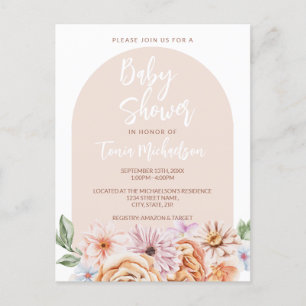 Boho Neutral Floral Baby Shower Postkarte